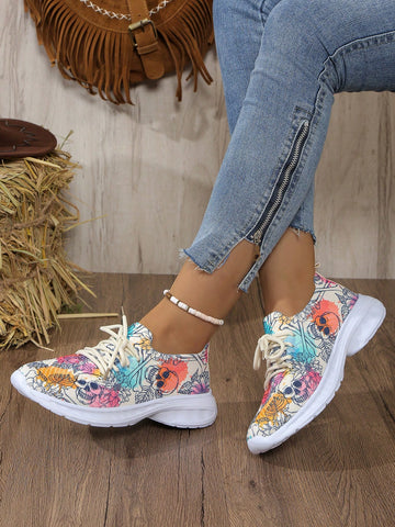 These skull flower print athletic shoes are the perfect combination of style and comfort for all your outdoor leisure activities. With a unique print design and top-notch athletic support, you'll enjoy lasting comfort on any adventure. Step out in confidence and make a statement with these must-have shoes.