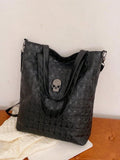 Introducing the Skull Print Large Capacity Tote Bag, the ultimate unisex shoulder messenger bag that combines style and practicality. With a large capacity, you can easily carry all your essentials while making a statement with the trendy skull print design. Made with durable materials, this bag is perfect for everyday use.