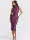 Indulge in luxury with our Solid Faux Leather Maxi Dress for Women. Make a statement with this sleek and stylish dress that combines comfort and sophistication in one. Crafted with faux leather, this dress drapes beautifully on all body types. Perfect for a night out, formal event, or special occasion.