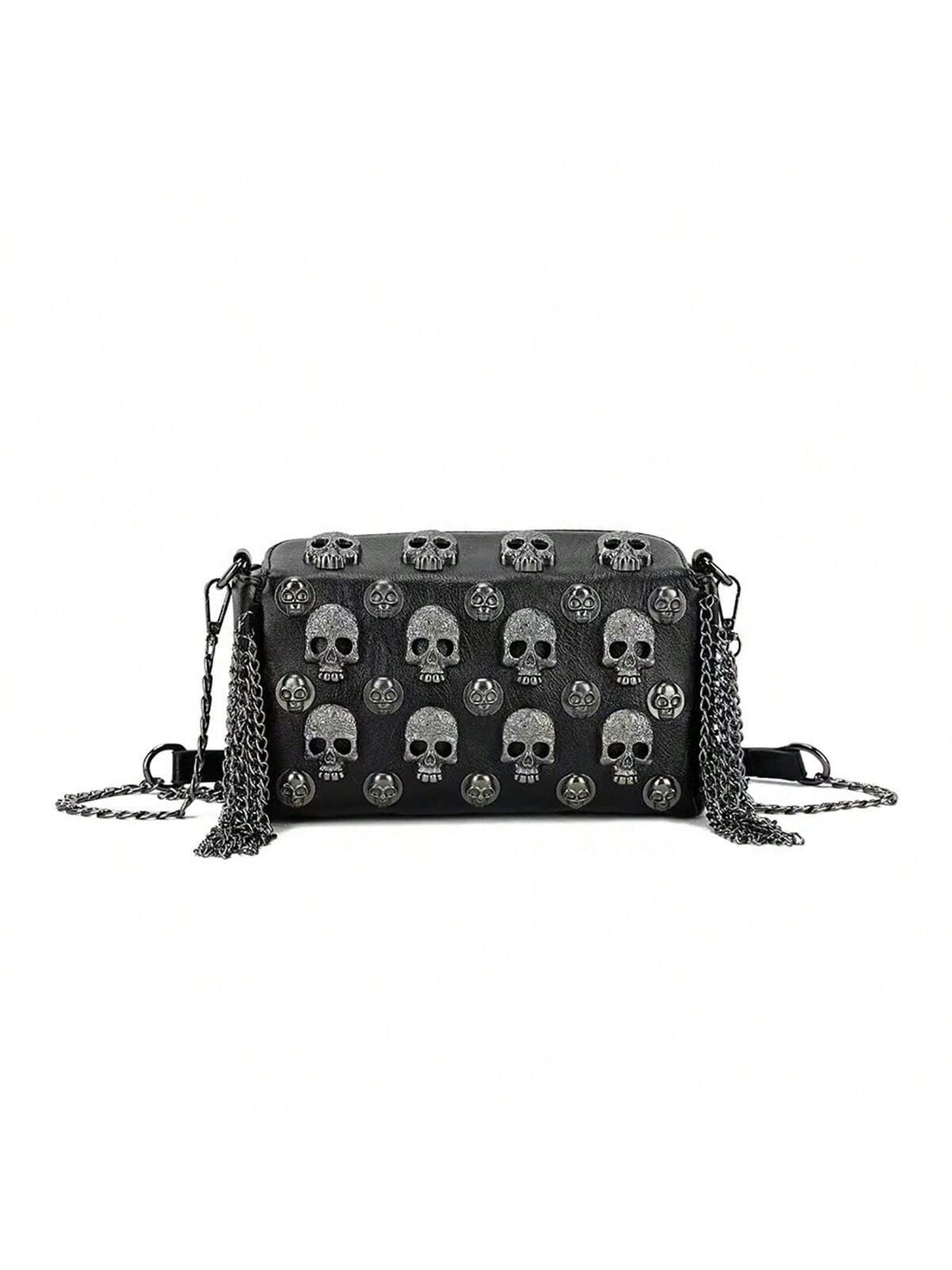 Introducing our Sleek and Stylish Gothic Skull Head Crossbody Bag for Women. Made with high-quality materials, this bag is perfect for the modern woman looking for a touch of gothic style. With its unique skull head design, this crossbody bag will add a bold and edgy statement to any outfit. Stay fashionable and organized with this must-have accessory.