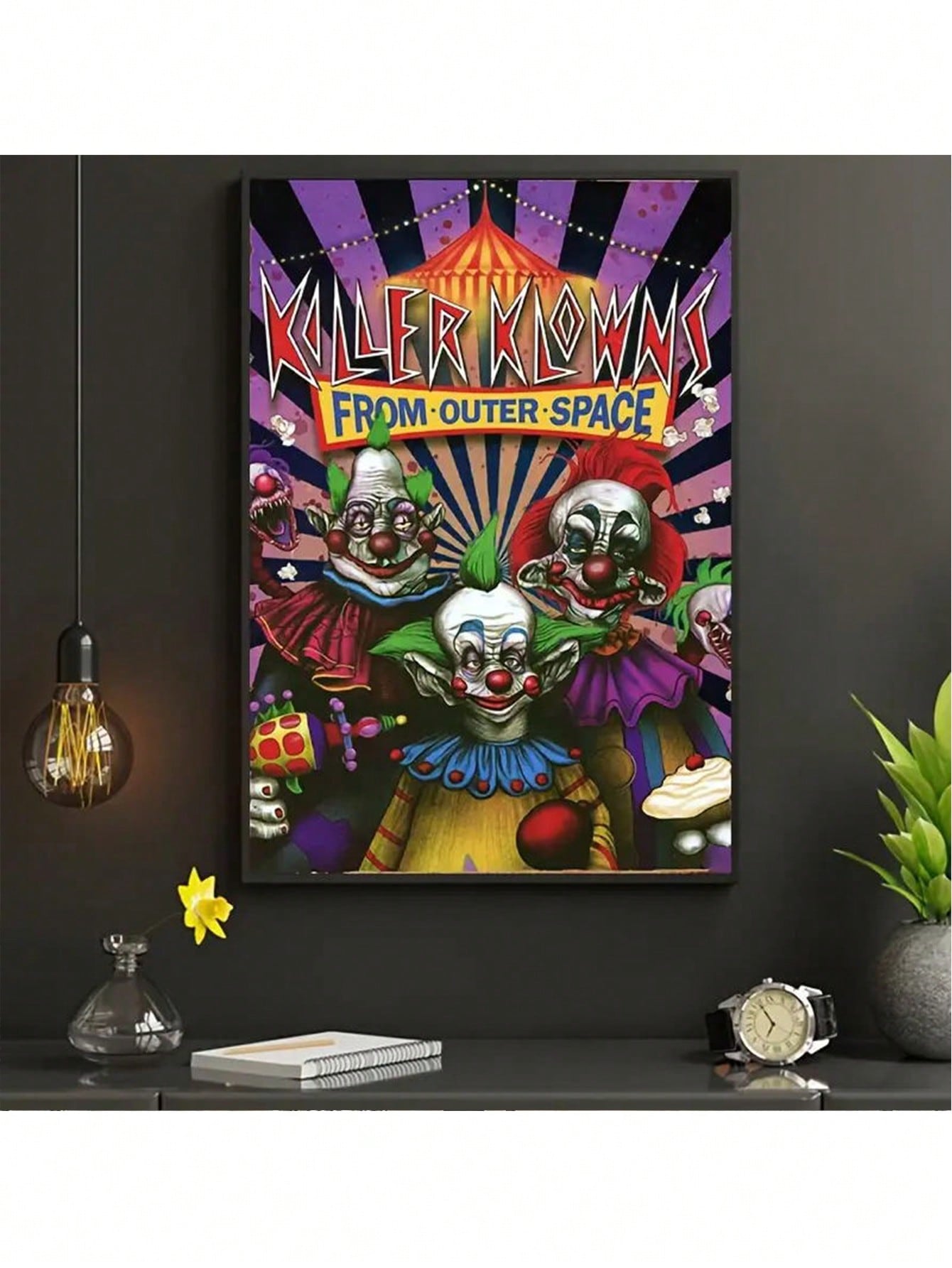 Transform your home into a spooky space with our Space Clown Nightmare movie poster. Perfect for autumn home decor, this haunting horror poster features a creepy clown and will add a unique touch to your living space. Get ready to give your guests a fright with this must-have seasonal decoration.