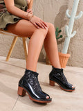 Add a touch of sparkle to your wardrobe with Sparkle and Shine: Women's Sequin Glossy Leather Splicing High Heel Boots. These boots feature genuine leather and a stylish sequin design, combined with a glossy finish for an eye-catching look. Elevate any outfit and stand out from the crowd with these high heel boots.
