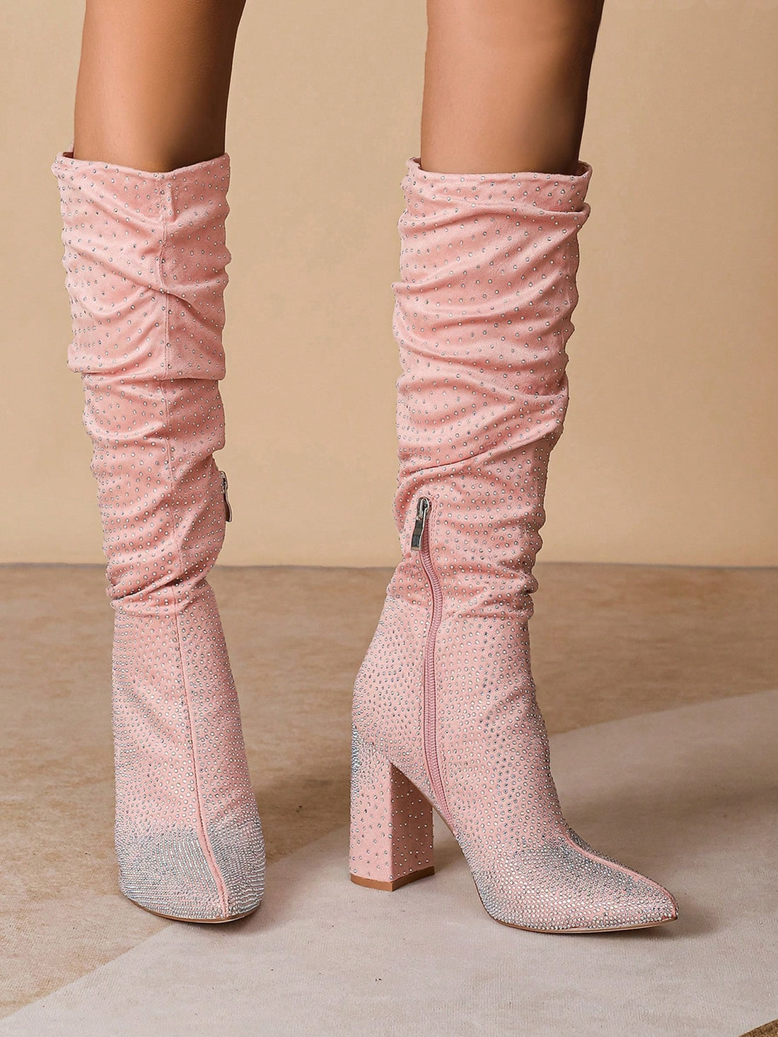 Elevate your style with Sparkle and Strut: Stylish Women's Rhinestone High Heel Boots. Adorned with dazzling rhinestones, these boots will add a touch of glamour to any outfit. Perfect for a night out or special occasion, these boots are a must-have for any fashion-forward woman.