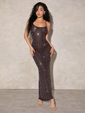 Indulge in the stunning Sparkling Elegance: Bodycon Maxi Dress and be the center of attention at any party. This dress combines style and comfort with its bodycon fit and sparkling details, making you feel confident and glamorous all night long. Make a statement and turn heads with this elegant dress.