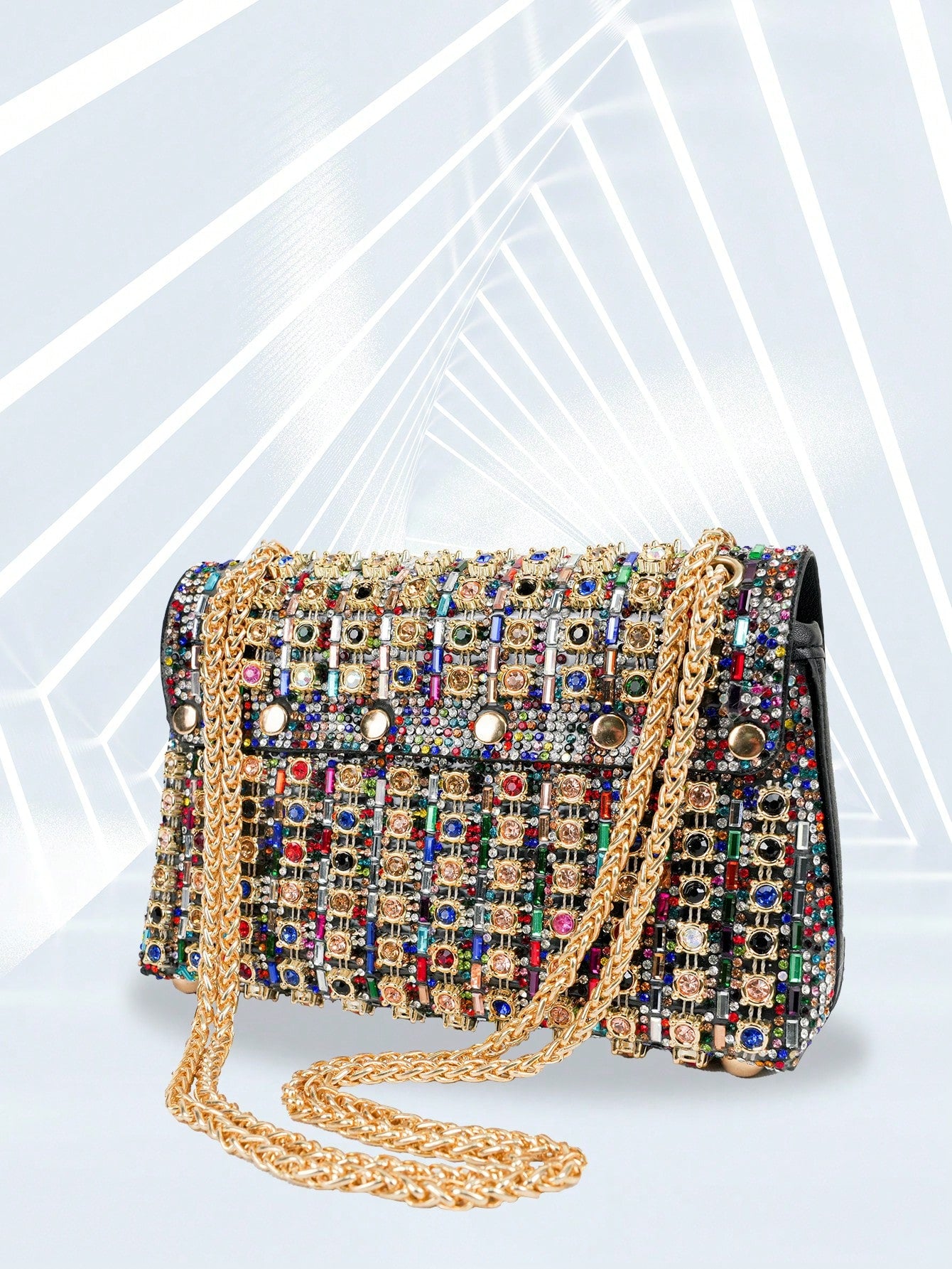 Elevate your evening look with our Sparkling Elegance clutch handbag adorned with diamond-encrusted detailing. Designed for stylish nights, this luxurious accessory adds a touch of glam to any outfit. Make a statement with our elegant and sophisticated handbag, perfect for special occasions and formal events.