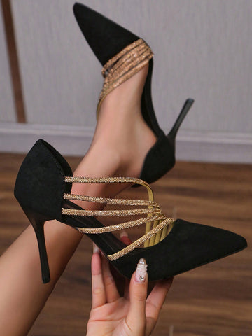 These high heel stilettos will add a touch of glamour to any outfit with their sparkling rhinestone decoration. Designed for every occasion, they offer both style and comfort. Perfect for a night out or a special event, these elegant shoes will make a statement with every step.