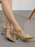 Elevate your style with Sparkling Elegance: Women's Pointed Toe High Heel Shoes. These stunning shoes feature dazzling rhinestone accents and a pointed toe design, perfect for any occasion. Put your best foot forward and wow the crowd with these elegant and sophisticated heels.