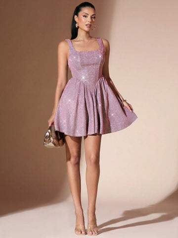 Experience elegance and sparkle all year round with our Sleeveless Pleated Sequin Dress. Perfect for any season, this dress will elevate your style and make you stand out in any crowd. Get ready to shine and make a statement in this stunning piece.