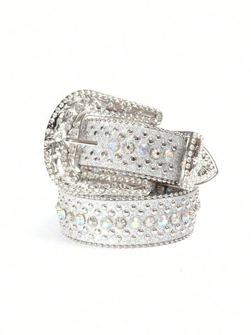 Sparkle and shine in this luxurious rhinestone-studded western style belt. Made with high-quality crystal-embellished leather, this belt is perfect for both men and women. Elevate your wardrobe with a touch of opulence and sophistication.