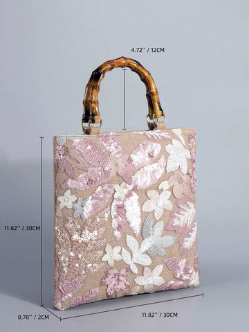Add a touch of sparkle to your outfit with this playful sequin-embroidered floral handbag. Crafted as a stylish bamboo tote, it’s perfect for parties, shopping trips, or any special occasion where you want to shine. Lightweight and eye-catching, this bag combines fun and function effortlessly.