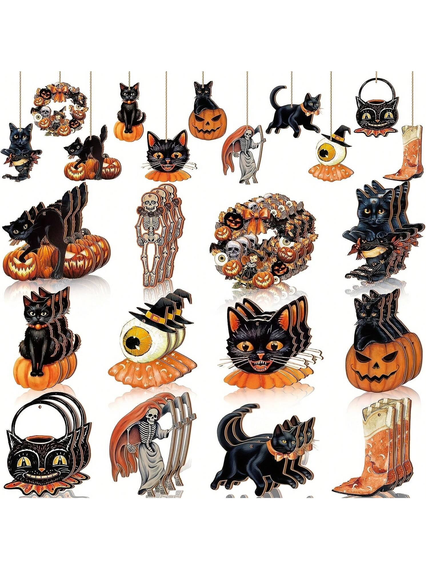 Enhance the spooky ambiance of your family Halloween party with our Spooktacular 24-Piece Wooden Halloween Ornament Set. Made of durable wood, these decorations will last for years to come. Each piece is intricately carved with festive designs that will bring Halloween cheer to your home.