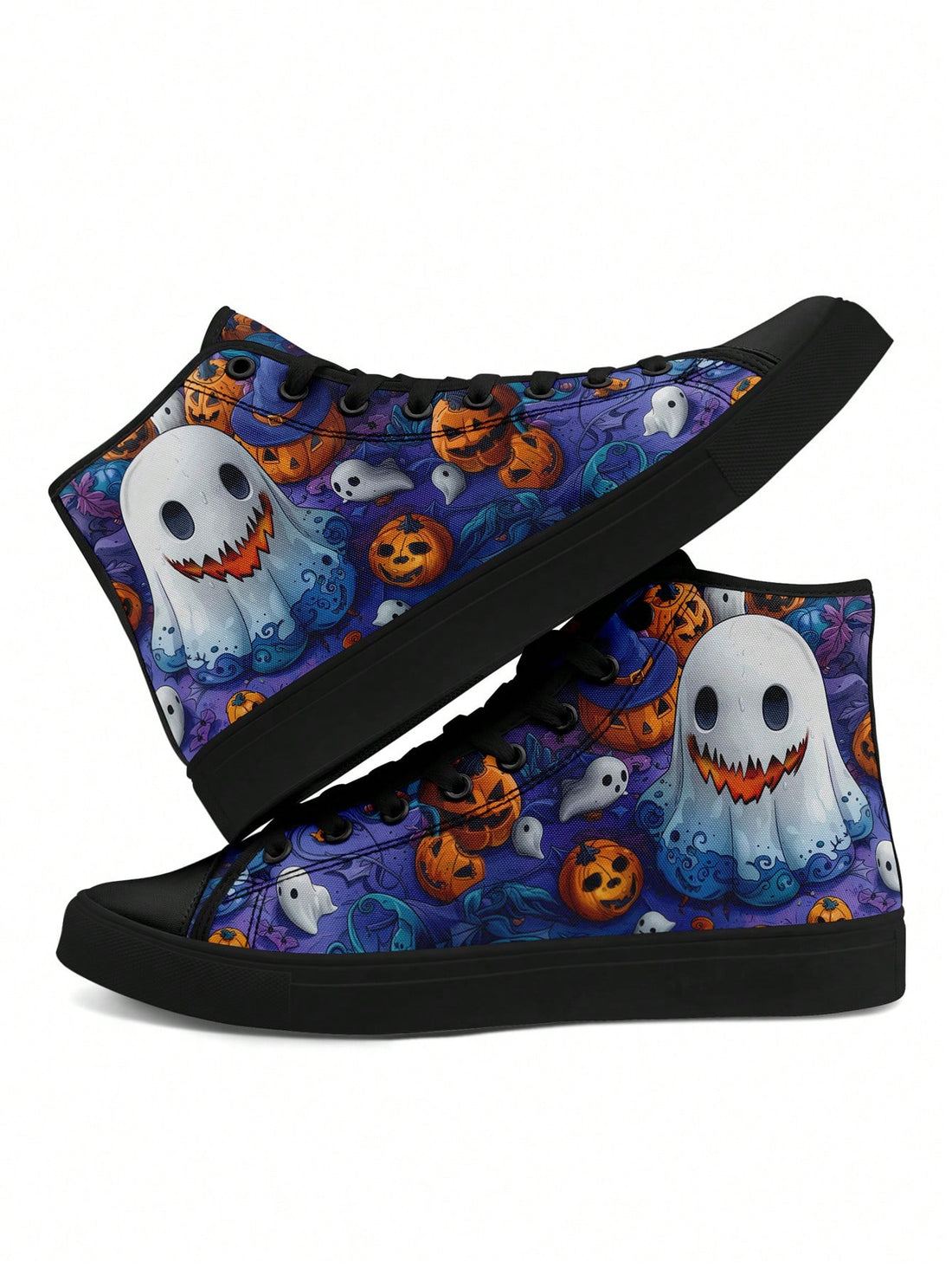 Introducing Spooky Chic's Halloween Ghost Pumpkin High Top Canvas Shoes. With a gradient color knitted flat design, experience comfort and style in your casual footwear. Perfect for your spooky festivities.