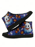 Introducing Spooky Chic's Halloween Ghost Pumpkin High Top Canvas Shoes. With a gradient color knitted flat design, experience comfort and style in your casual footwear. Perfect for your spooky festivities.