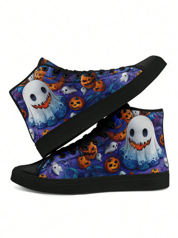 Introducing Spooky Chic's Halloween Ghost Pumpkin High Top Canvas Shoes. With a gradient color knitted flat design, experience comfort and style in your casual footwear. Perfect for your spooky festivities.