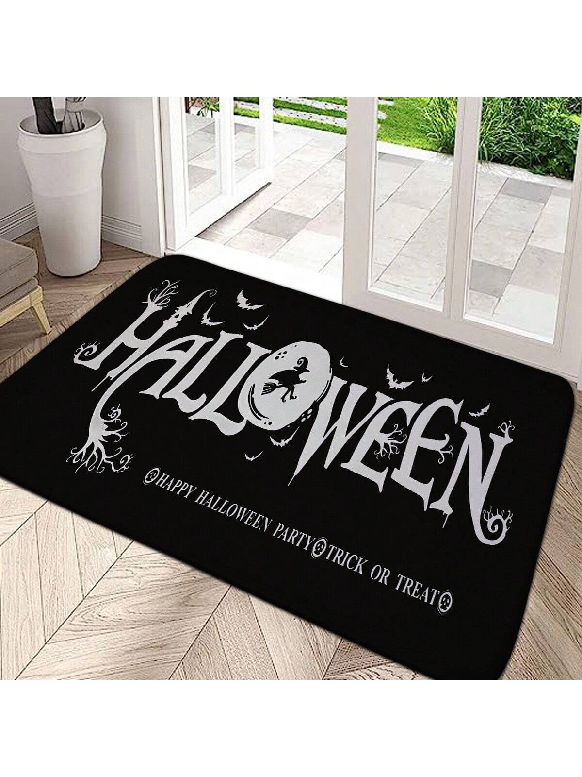 Welcome your guests with our Spooky Chic: Halloween Text Art Doormat! Designed specifically for the holiday season, this doormat features festive text art that is sure to set the tone for your Halloween party. Made with durable materials, this doormat is perfect for all your party needs.