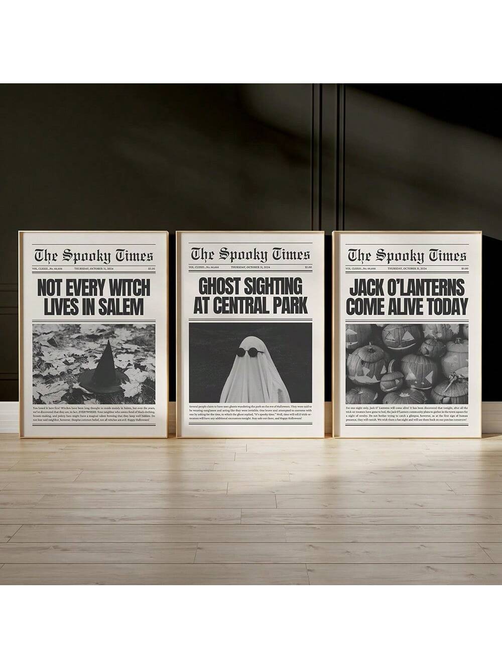 Add a touch of vintage Halloween charm to any space with this Spooky Newspaper Halloween Wall Art. Featuring retro-style canvas prints, it’s perfect for sprucing up your living room, bedroom, or dorm with a playful seasonal vibe. Celebrate the spooky season with classic Halloween motifs that bring both fun and festive spirit to your décor.