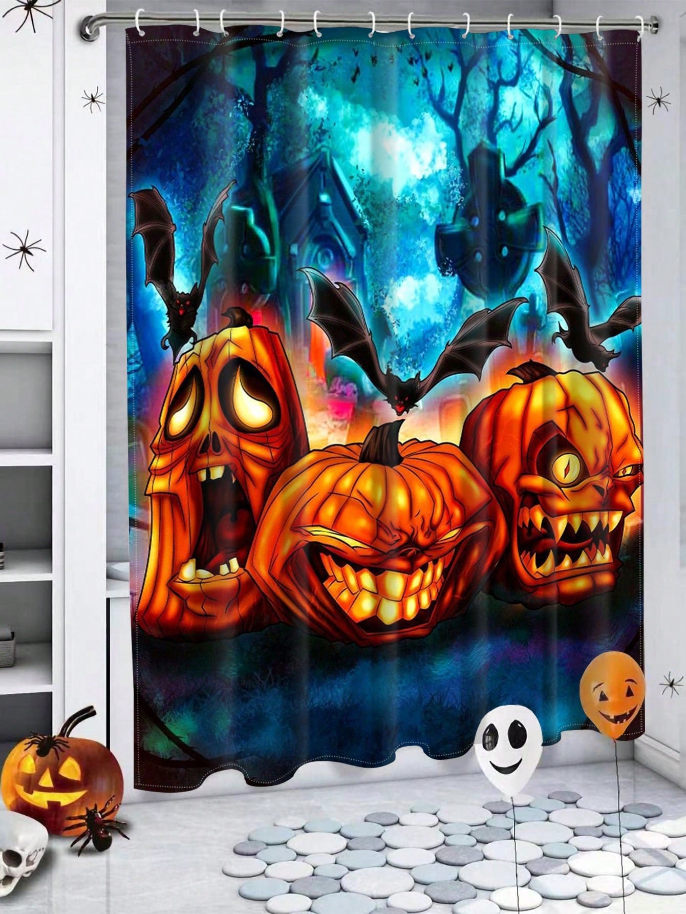 Transform your bathroom into a spooky Halloween night with our Spooky Pumpkin Nightmare shower curtain. Crafted with high-quality material, this curtain features a haunting pumpkin design that is perfect for any horror fan. Upgrade your shower experience and bring a touch of terror to your home decor.