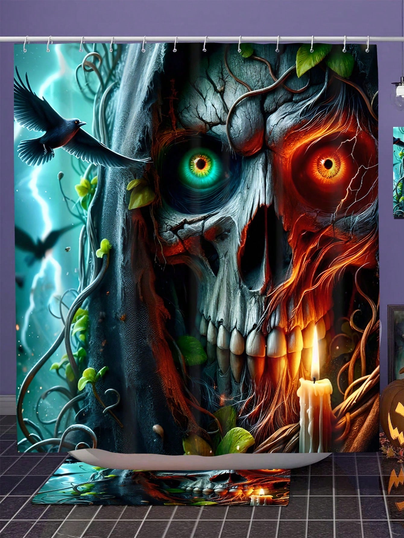 Upgrade your bathroom for the spooky season with our Spooky Shower Style curtain! Made with high-quality waterproof material and complete with hooks, this Halloween printed curtain will not only add a touch of spooky fun to your shower, but also keep it clean and dry. Get ready to transform your bathroom into a Halloween sanctuary!