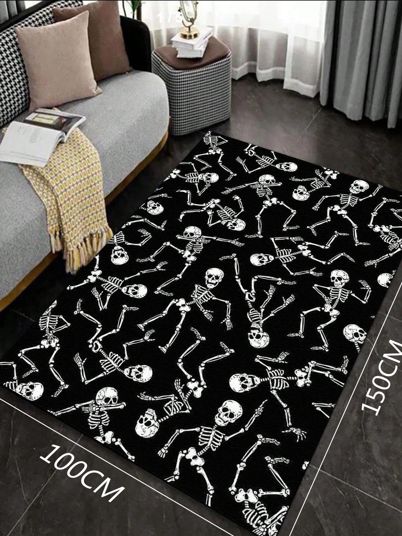 Add some spooky flair to your home with our Spooky Skeleton Halloween Rug! Perfect for living rooms, kitchens, bedrooms, and entryways, this rug adds the perfect touch for the Halloween season. Made with high-quality materials for durability and features a unique skeleton design that will surely impress your guests.