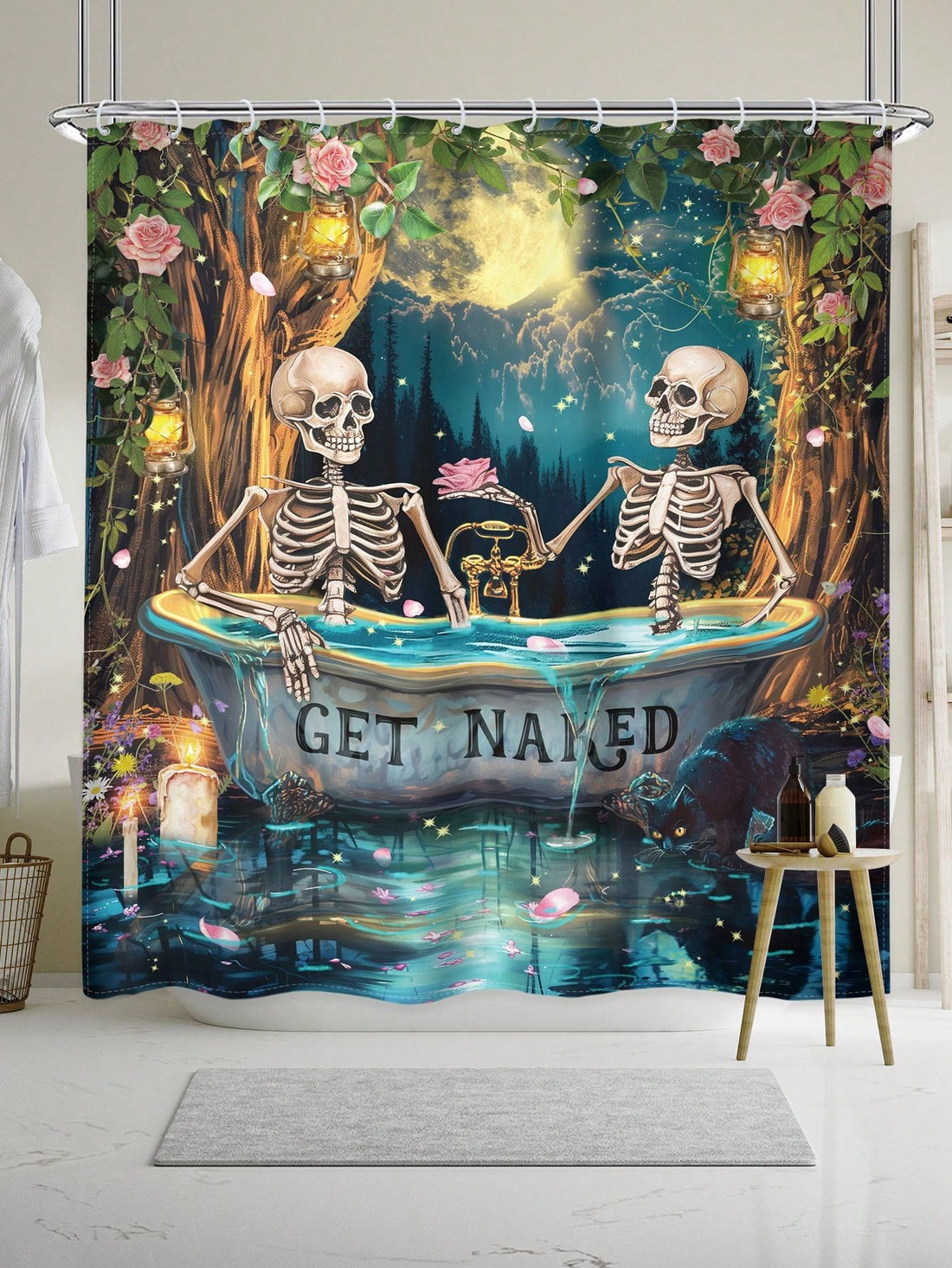 Elevate your bathroom decor with our Spooky Skeleton Shower Curtain. The Moonlight Horror Witchcraft design adds a touch of eerie sophistication. Crafted with durable materials, this curtain brings style and function to your daily routines. Experience the perfect blend of practicality and eerie ambiance.