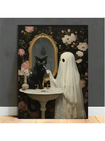 Introducing our Spooky Whimsy Bathroom Canvas Art Print! Featuring a cute ghost and black cat design, this print is perfect for adding a touch of fun to your bathroom decor. The high-quality canvas material adds a whimsical touch, making it a must-have for any spooky lover.