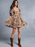 Embrace your inner cowgirl with this playful Spring Floral Jacquard Mini Dress. Featuring a smocked back for a comfy fit and charming puff sleeves, it blends vintage flair with modern fun. The delicate floral jacquard fabric adds texture and springtime vibes, making it your go-to outfit for sunny days and lively gatherings. Perfect for dancing, exploring, or just turning heads!