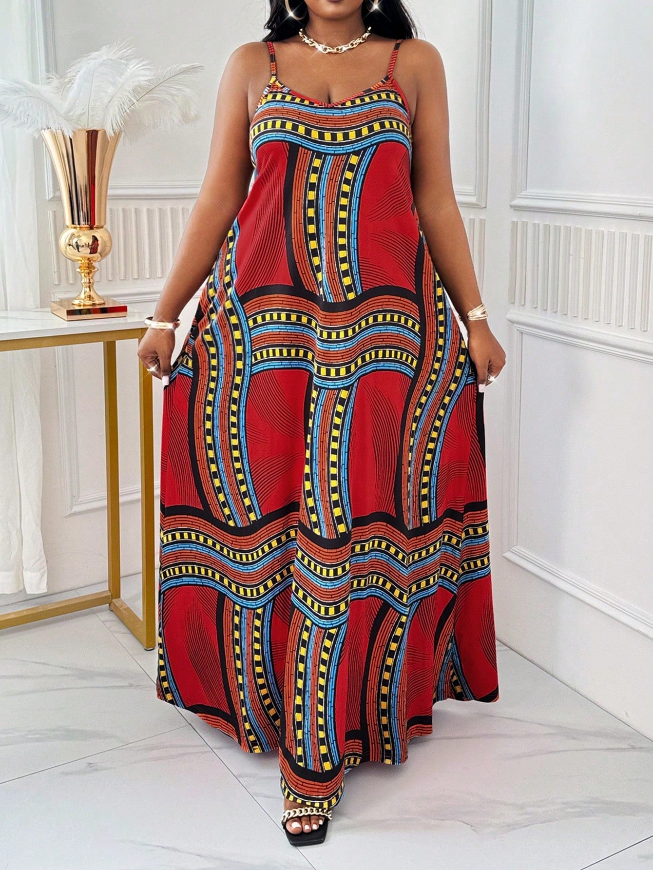 Get plaid in the sun with this Spring/Summer Plus-Size Plaid Ball Gown! The casual spaghetti strap design is perfect for a day at the beach. Look stylish and feel comfortable in this versatile dress!