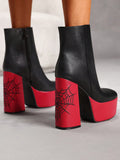These Square Toe Chunky Heel Party Ankle Boots are perfect for fashionable outdoor wear. With their waterproof design, your feet will stay dry even in wet weather. The embroidered details add a touch of style, while the chunky heel gives you a comfortable boost in height. Perfect for casual events or parties.