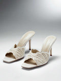 Make a sophisticated statement with these glamorous square toe stiletto sandals for women. Designed with a sleek slip on silhouette, elegant square toe, and slender stiletto heel, these sandals create a refined and feminine look that instantly elevates dressy outfits.
