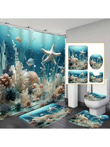 Transform your bathroom into a coastal paradise with our Starfish-Themed 4-Piece Set! This playful collection includes a shower curtain splashed with charming starfish designs, a matching bath mat, toilet lid cover, and decorative hooks. Dive into summer vibes year-round with this fun and functional bathroom makeover that brings beachy flair to your home in one easy package!