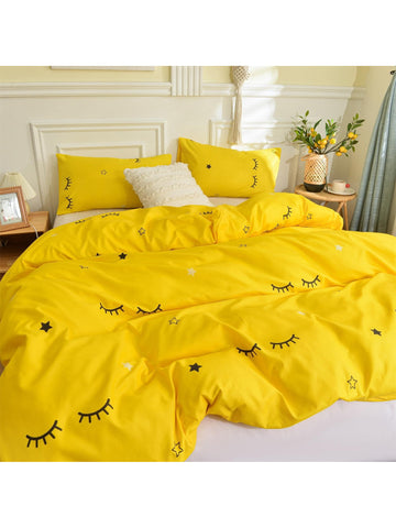 Elevate your bedroom with our Starry-Eyed Dreams duvet cover set. Each set includes 3 pieces, featuring a charming eyelash and star pattern. Made with premium materials for ultimate comfort and style. Transform your room into a dreamy oasis with this elegant set.