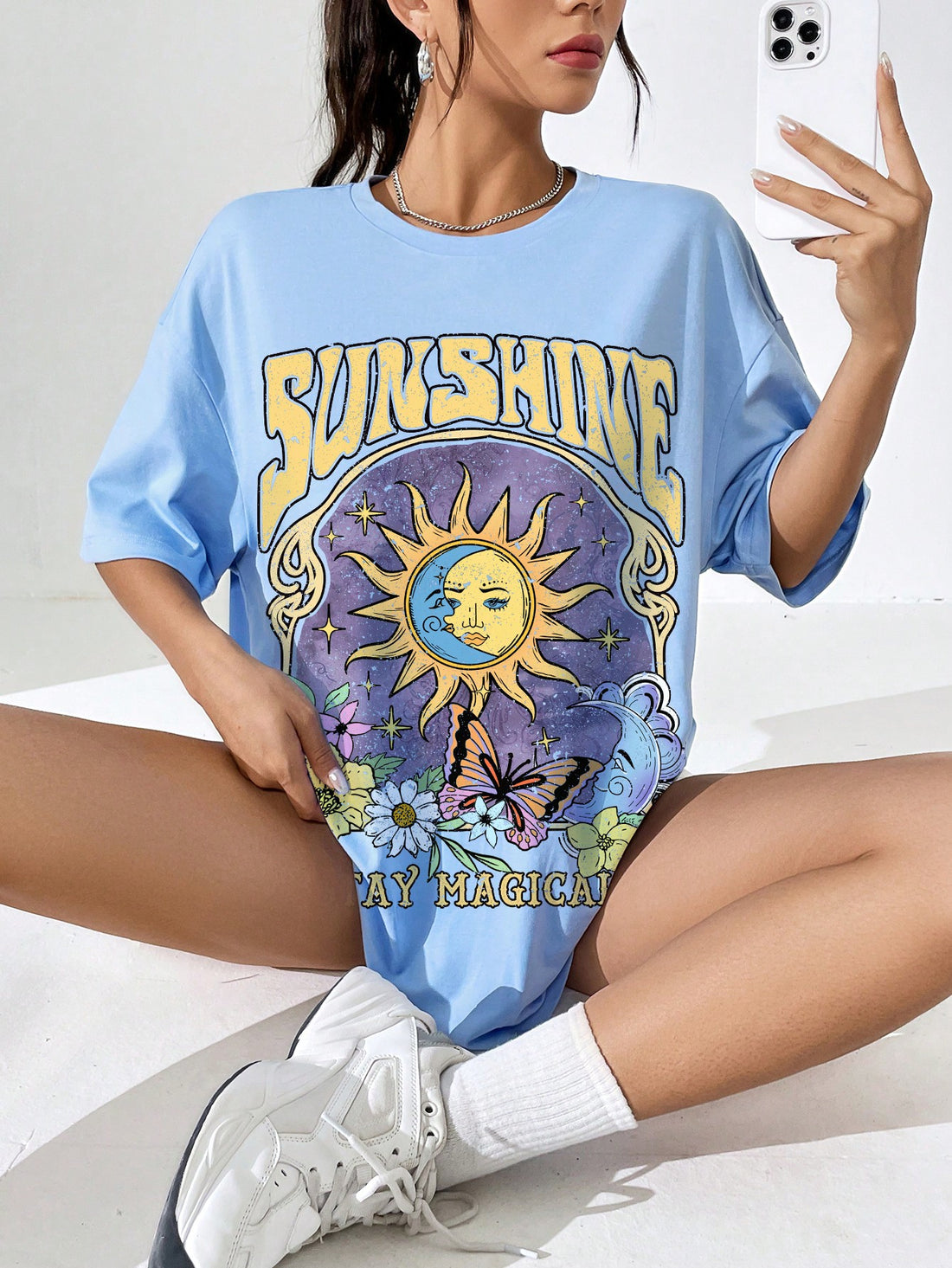 Upgrade your summer style with our "Stay Magical" tee. This oversized tee features a fun cartoon letter print, perfect for effortless and playful looks. Add it to your wardrobe for a touch of whimsy and charm. Made for those who love to stand out and stay magical.