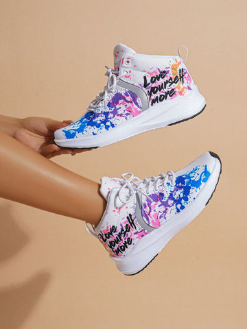 Elevate your fashion game with our Letter Graphic Lace-up Front Running Shoes. Designed for both style and function, these shoes are perfect for adding a trendy touch to your workout or daily wear. The lace-up front ensures a secure fit, while the letter graphic adds a unique touch.