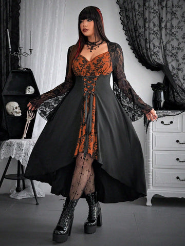 Get ready to stand out this Halloween in our Striking Plus Size Long Sleeve Dress! This bold dress features a solid hue with a daring lace-up detail that adds a touch of contrast. Perfect for any plus size fashionista looking to make a statement. Don't miss out on this striking dress!