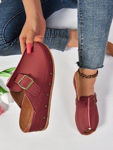 Stun in style with our Studded Elegance sandals. These Women's Red Wedge Heel Sandals are sure to turn heads. The studded design adds chic elegance to any outfit. With a comfortable wedge heel and beige cloth material, you'll feel confident and stylish all day long.