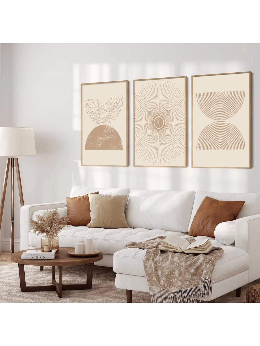 Add a splash of retro charm to your space with this playful 3-piece Boho beige wall art set. Featuring abstract canvas prints in warm tones, it effortlessly blends modern vibes with vintage flair. Perfect for brightening up any room with a touch of artistic fun.
