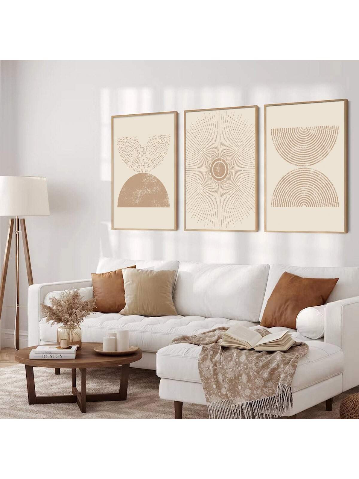 Add a splash of retro charm to your space with this playful 3-piece Boho beige wall art set. Featuring abstract canvas prints in warm tones, it effortlessly blends modern vibes with vintage flair. Perfect for brightening up any room with a touch of artistic fun.