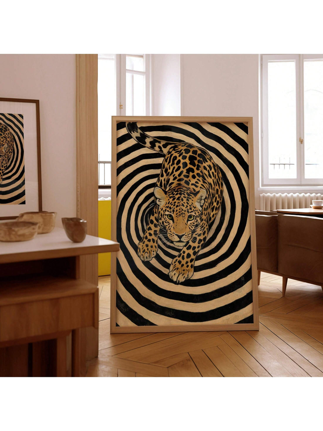 Bring a wild touch to your space with this stunning leopard print canvas wall art. Framed for a polished look, it effortlessly blends fierce wildlife charm with chic style—perfect for adding a playful roar to any living room. Let this eye-catching piece be the conversation starter your walls deserve!