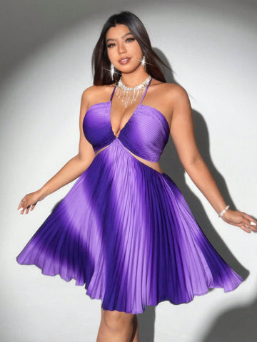 Step out in style with this stunning plus-size gradient hollow V-neck dress. Its eye-catching gradient design and flattering hollow details add a playful twist to your look, while the V-neckline enhances your silhouette. Perfect for any occasion, this dress combines comfort and charm to keep you feeling fabulous all day or night.