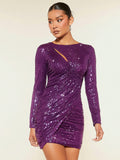 Slip into pure glamour with this show-stopping purple pleated glitter dress! Designed to turn heads at any fancy occasion, this stunner features elegant pleating that flatters your silhouette and eye-catching glitter details that catch the light with every move. Perfect for parties, galas, or any event where you want to feel absolutely fabulous. The sophisticated purple hue pairs beautifully with any accessories, making it easy to customize your look. Whether you're dancing the night away or making a grand 