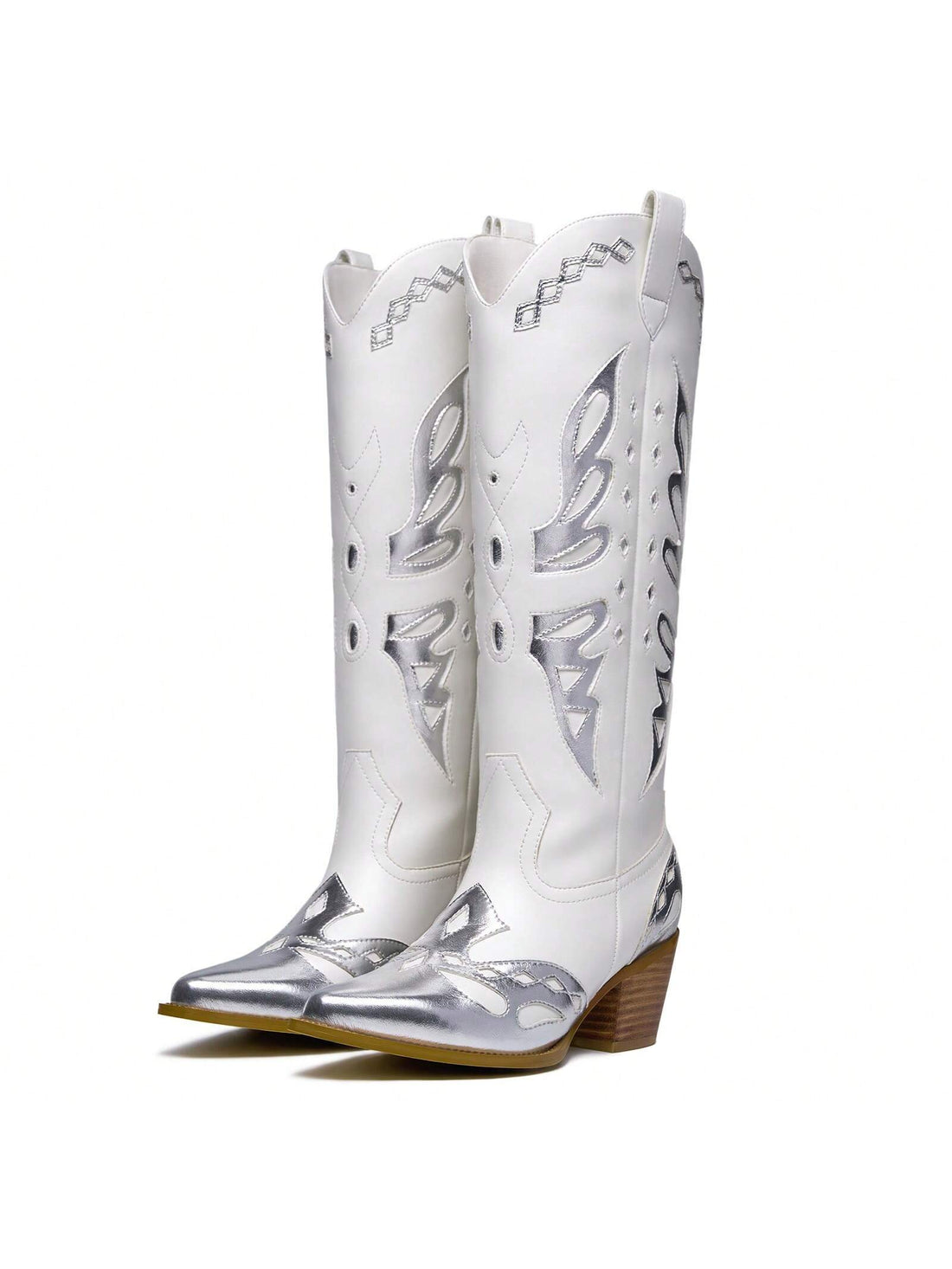 Step up your cowgirl style with these Stunning Silver Metallic Cowboy Boots! These boots feature butterfly embellishments that add a touch of femininity to the authentic cowgirl design. Made with high-quality materials, these boots are durable and stylish. Perfect for any cowgirl looking to make a statement.
