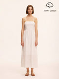 Embrace sunny days in this stunning white dress featuring delicate hollow floral embroidery and playful spaghetti straps. Perfect for beach weddings or casual vacations, its breezy design keeps you cool while adding a touch of effortless charm to your look. Feel light, fresh, and ready for any seaside adventure!
