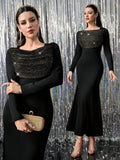 Get ready to be the star of the show in our stunning one-shoulder mermaid dress. The pleated design adds texture while the mermaid hem elongates your silhouette. With a silver gold color and elegant fitted style, this dress is perfect for any special occasion. The square collar and long sleeve add a touch of sophistication.