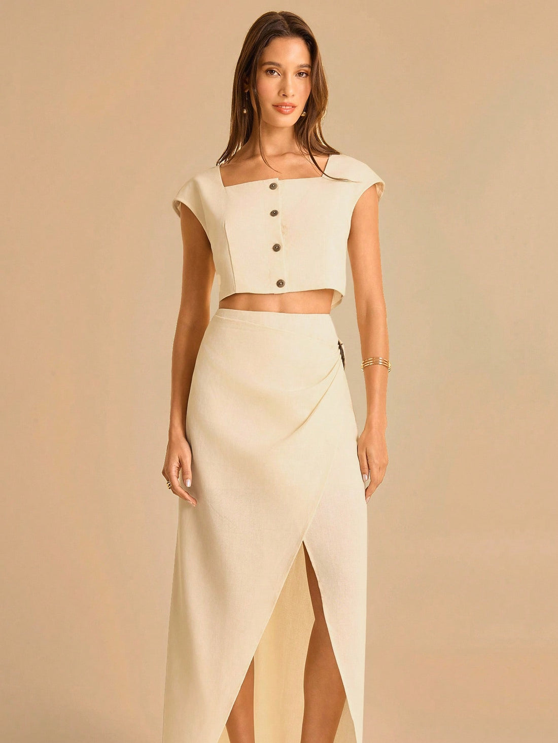 Elevate your casual wardrobe with this chic 2-piece skirt set designed for effortless style. The square neck top offers a modern, flattering silhouette that pairs perfectly with the sleek slit skirt for a touch of sophistication. Whether you're heading to brunch, running errands, or meeting friends, this versatile set strikes the perfect balance between comfort and fashion-forward flair. Mix and match with your favorite accessories to create endless outfit possibilities!