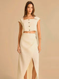 Elevate your casual wardrobe with this chic 2-piece skirt set designed for effortless style. The square neck top offers a modern, flattering silhouette that pairs perfectly with the sleek slit skirt for a touch of sophistication. Whether you're heading to brunch, running errands, or meeting friends, this versatile set strikes the perfect balance between comfort and fashion-forward flair. Mix and match with your favorite accessories to create endless outfit possibilities!
