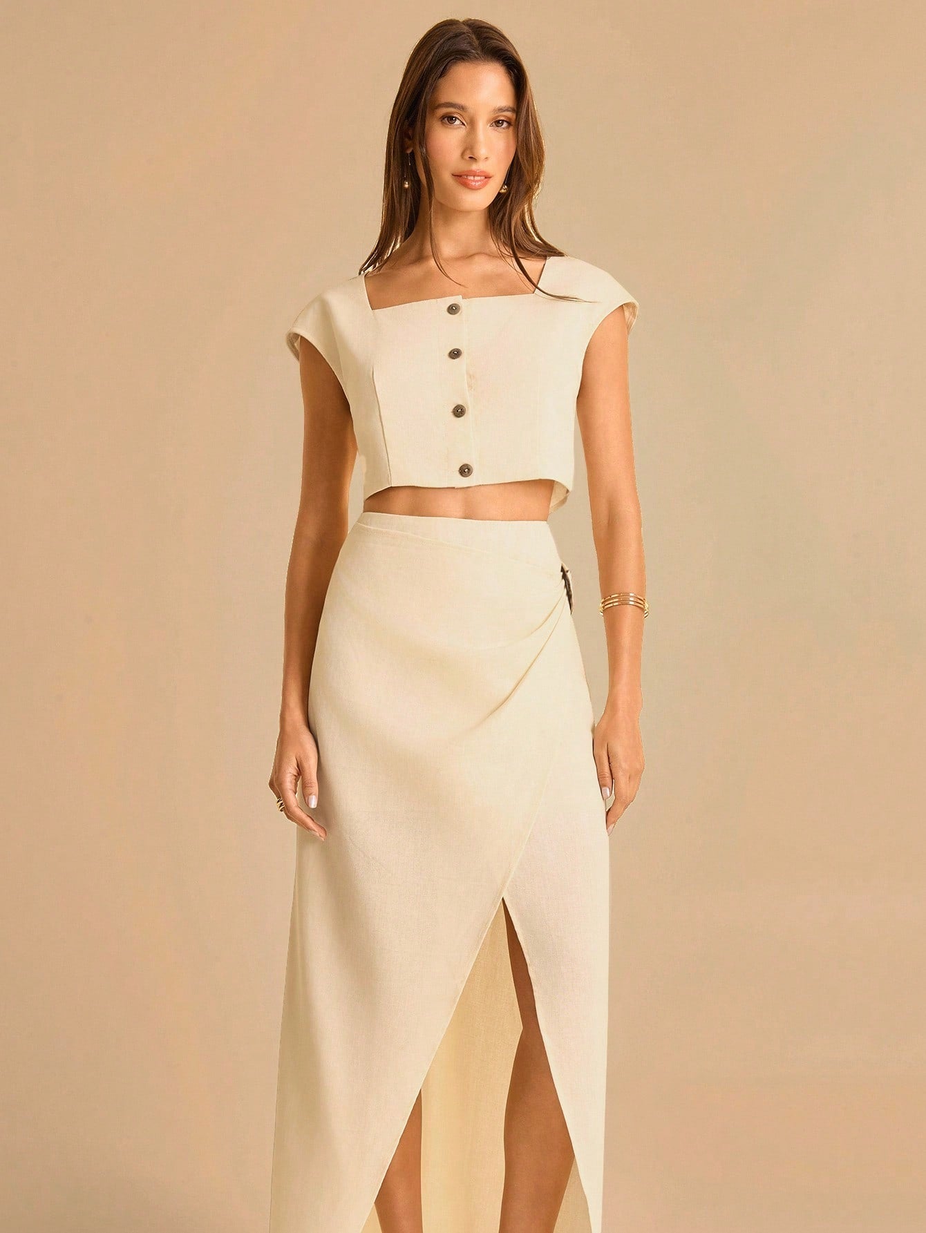 Elevate your casual wardrobe with this chic 2-piece skirt set designed for effortless style. The square neck top offers a modern, flattering silhouette that pairs perfectly with the sleek slit skirt for a touch of sophistication. Whether you're heading to brunch, running errands, or meeting friends, this versatile set strikes the perfect balance between comfort and fashion-forward flair. Mix and match with your favorite accessories to create endless outfit possibilities!