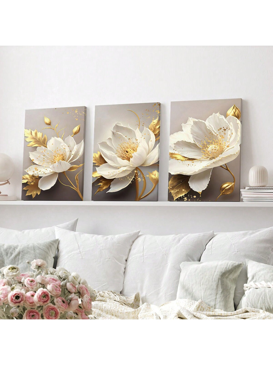 Add a touch of modern elegance to your home decor with our 3-Piece Gold Plant and Flower Canvas Wall Art Set. Featuring stylish designs and vibrant colors, this set is perfect for adding a pop of personality to any room. Bring the beauty of nature indoors with this unique and eye-catching wall art set.