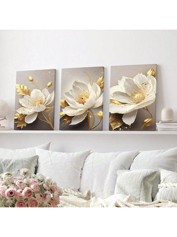 Add a touch of modern elegance to your home decor with our 3-Piece Gold Plant and Flower Canvas Wall Art Set. Featuring stylish designs and vibrant colors, this set is perfect for adding a pop of personality to any room. Bring the beauty of nature indoors with this unique and eye-catching wall art set.