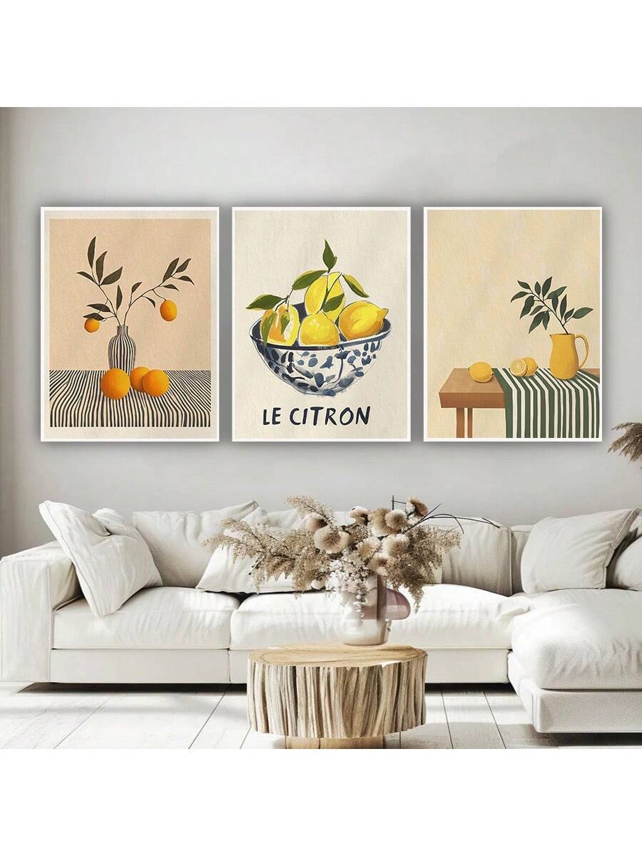 Add a splash of zest to your space with this playful 3-piece Nordic Citrus Canvas Art Set. Featuring vibrant citrus designs with clean, modern lines, it's the perfect pop of color for any room craving a fresh, lively vibe. Easy to hang and sure to brighten your walls, this set brings a touch of sunshine and style to modern homes with a fun twist.