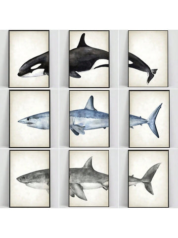 Dive into ocean vibes with this playful 3-piece canvas art set featuring sleek shark and whale silhouettes. Perfect for adding a splash of minimalist coastal charm, these stylish prints bring the sea’s wonder right into your home. Easy to hang and designed to brighten any room with a fun, aquatic touch.